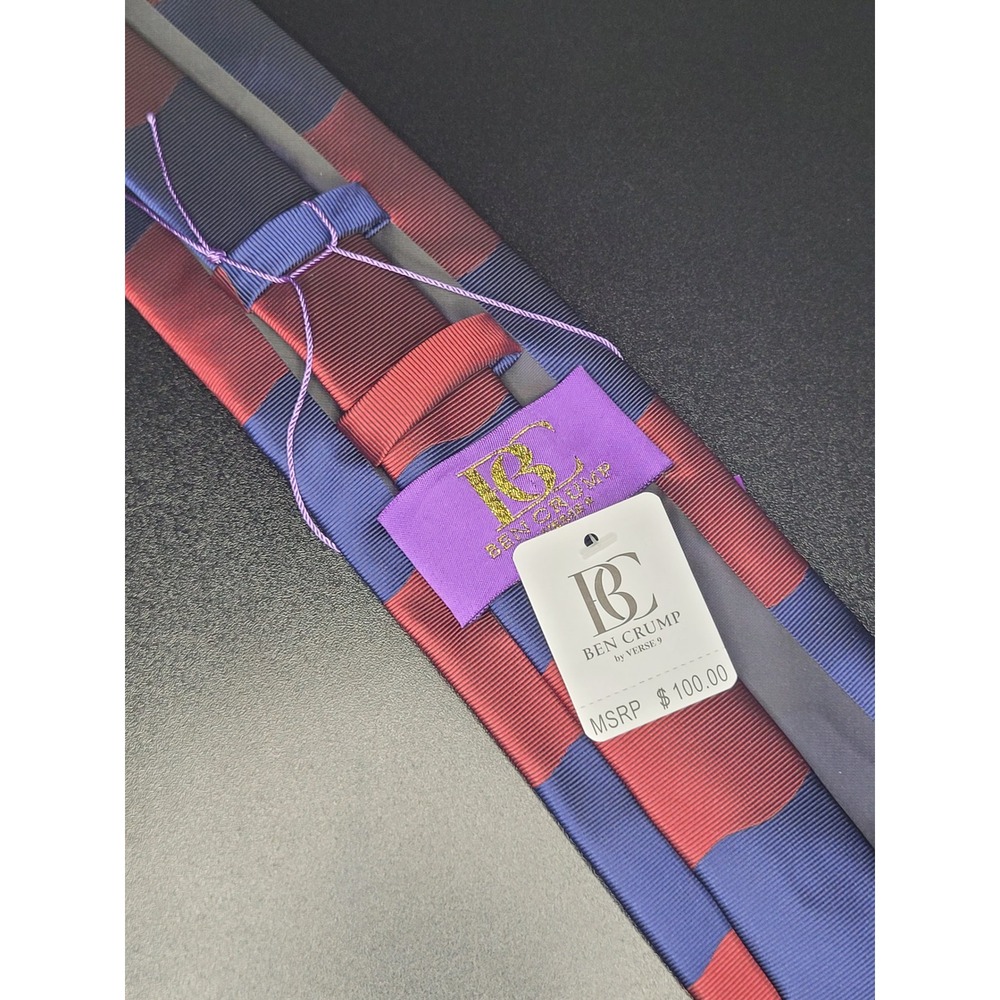 Ben Crump by Verse 9 Tie Pocket Square Set Navy Burgundy Wavy Stripe Silk NWT
